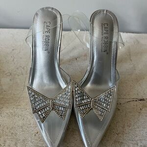 Cape Robbin Silver Heels with Rhinestone Bow